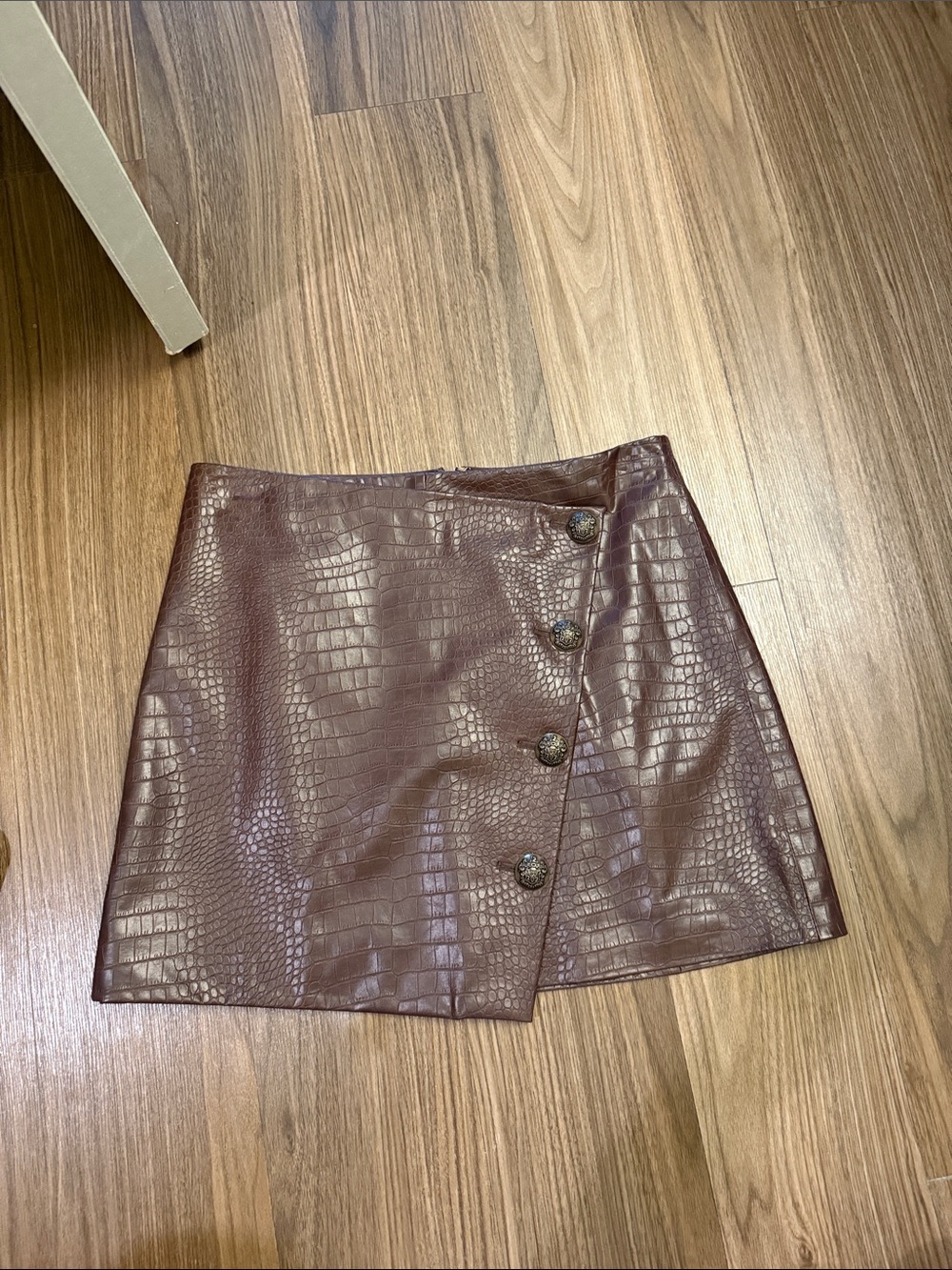 Veronica Beard Faux Croc Wrap Mini Skirt in Deep Brown